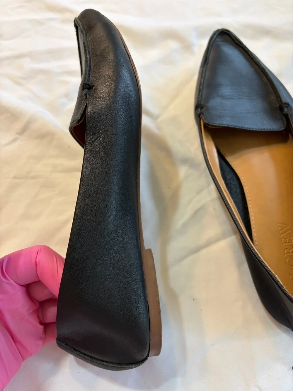 J. Crew Black Pointed Leather Slip-On Flats
